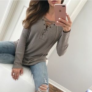 Mocha Lace Up Long Sleeve